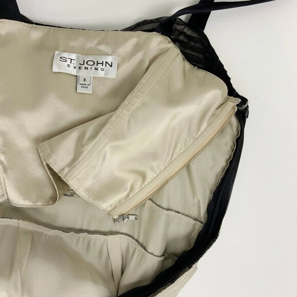 St. John Black Mesh Tule Formal Evening Prom Dress Silk Lining Sz 8 - Picture 15 of 16